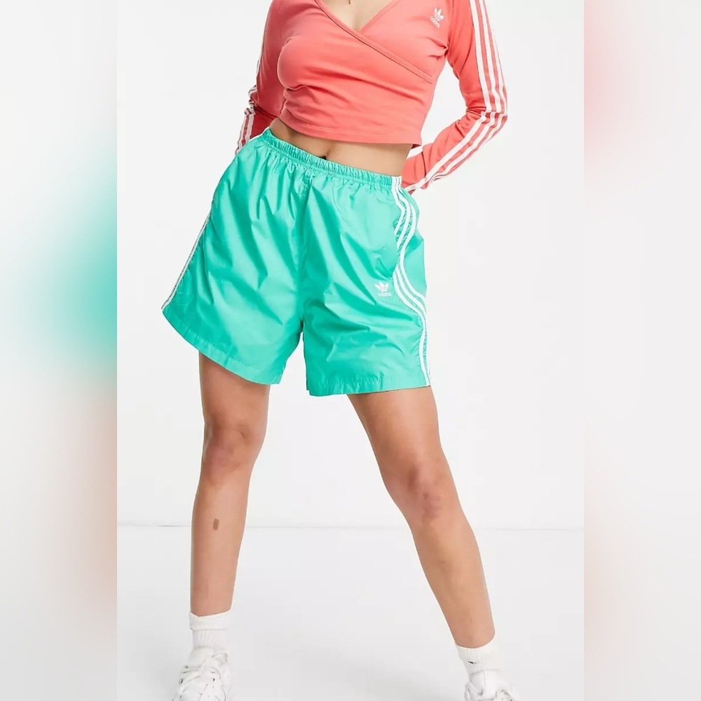 Adidas Originals adi colour three stripe long shorts in green Women's Size XS